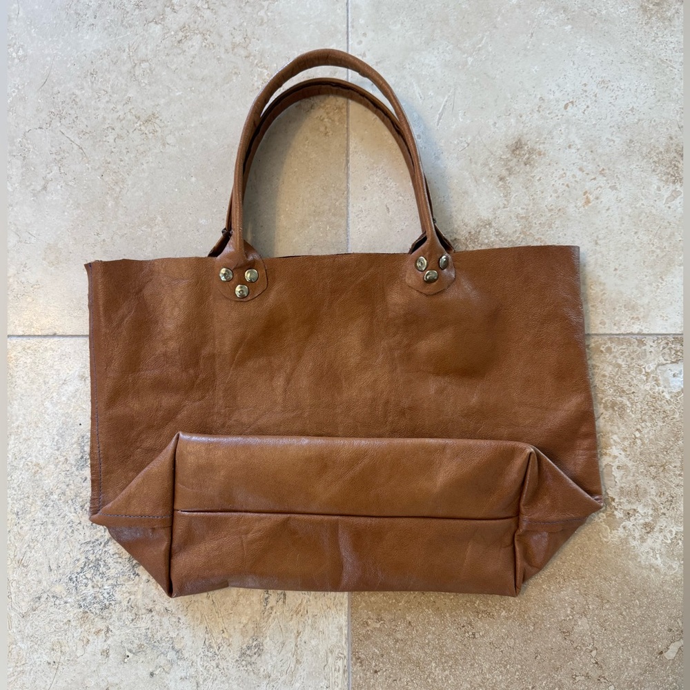 Primative Leather Tote Folds Flat Light 12”x9”x8” - Picture 6 of 10